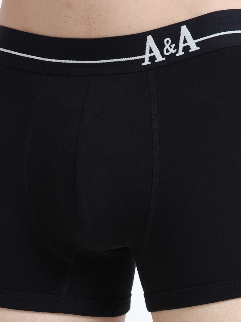 Black and Black Organic Cotton super stretch Trunk with Outer Elastic Regular Length Waistband - Pack of 2