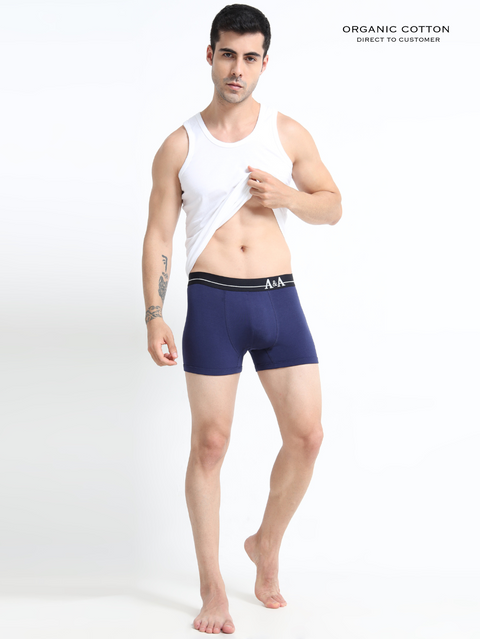 Medieval Blue and Light Blue Organic Cotton super stretch Trunk with Outer Elastic Regular Length Waistband - Pack of 2