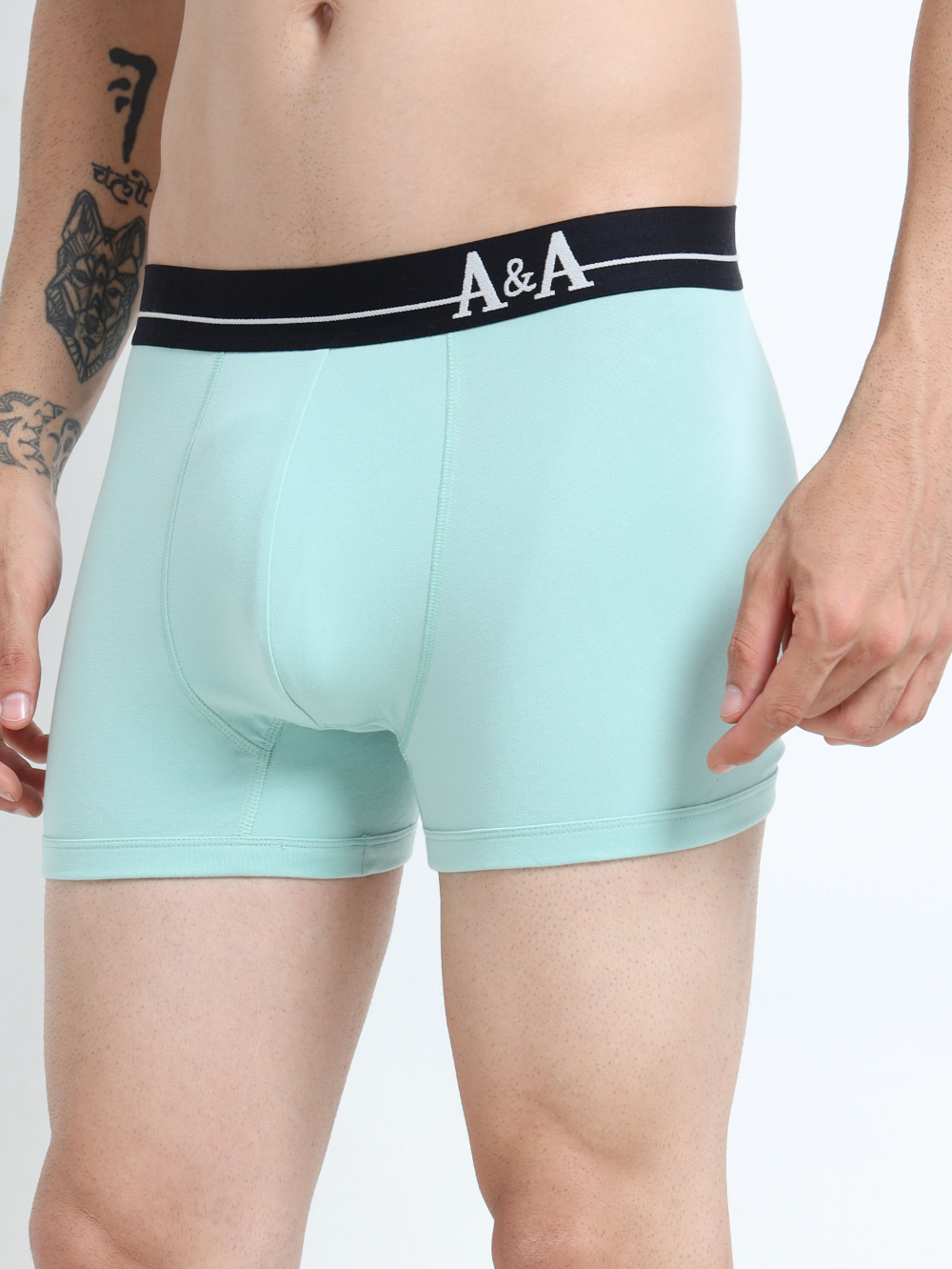 Canary Green and Aqua Organic Cotton super stretch Trunk with Outer Elastic Regular Length Waistband - Pack of 2