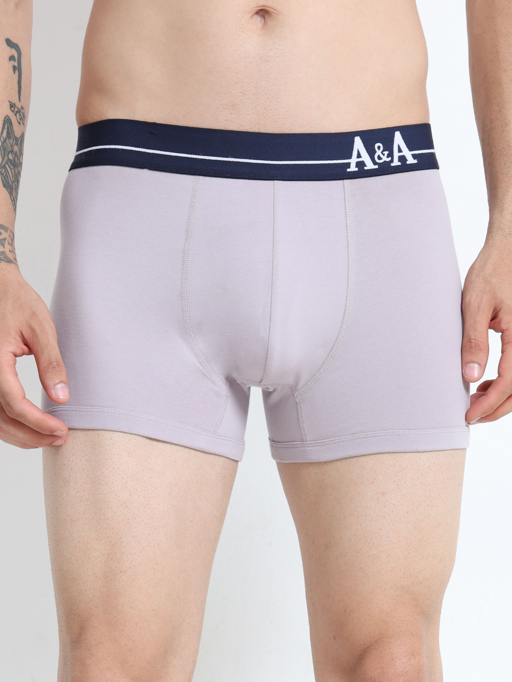 Gull Grey and Sea Blue Organic Cotton super stretch Trunk with Outer Elastic Regular Length Waistband - Pack of 2