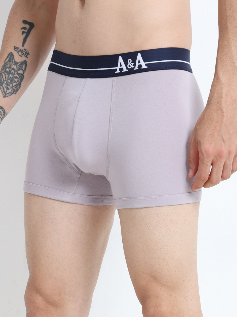 Gull Grey and Sea Blue Organic Cotton super stretch Trunk with Outer Elastic Regular Length Waistband - Pack of 2