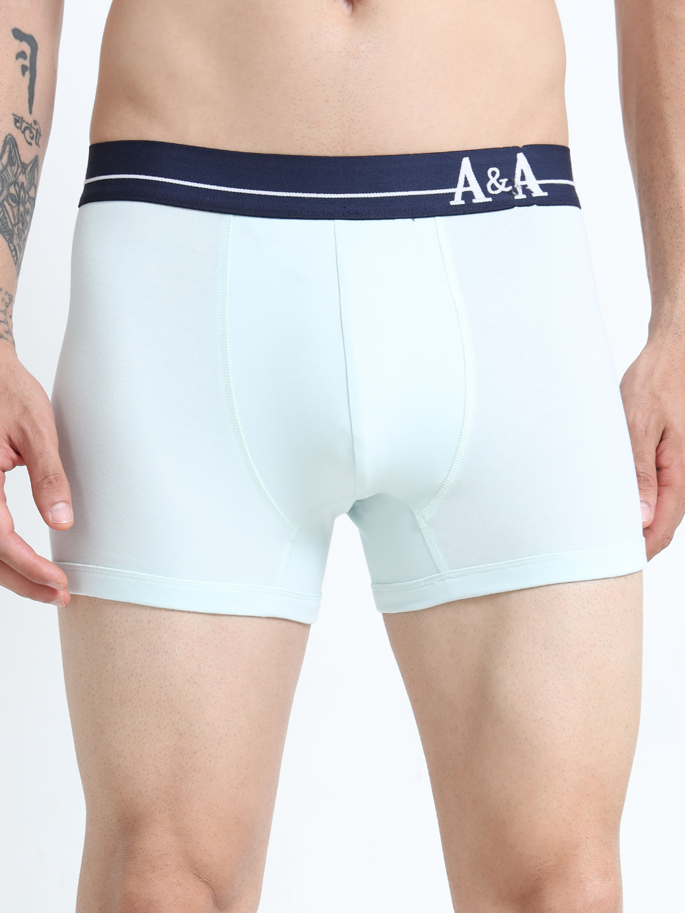 Gull Grey and Sea Blue Organic Cotton super stretch Trunk with Outer Elastic Regular Length Waistband - Pack of 2