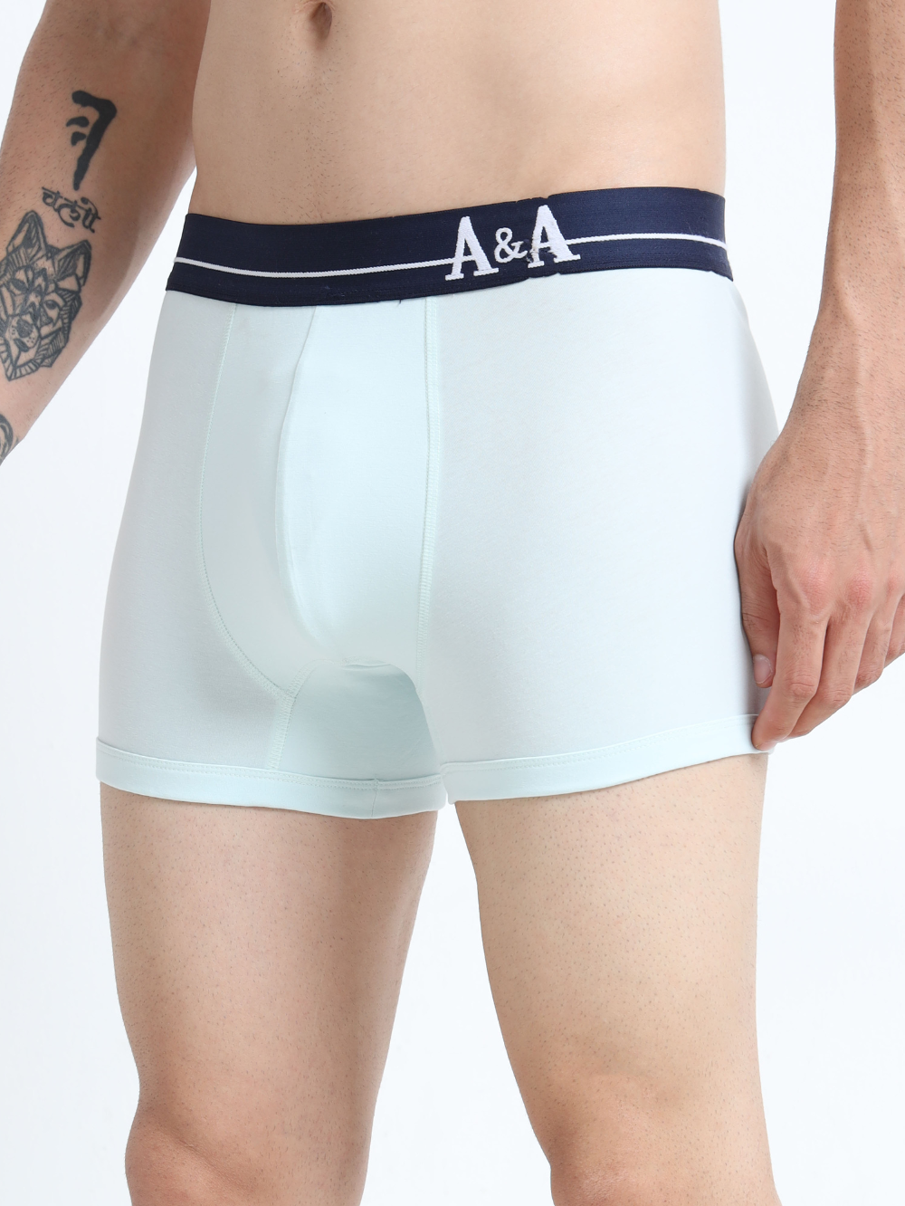 Gull Grey and Sea Blue Organic Cotton super stretch Trunk with Outer Elastic Regular Length Waistband - Pack of 2