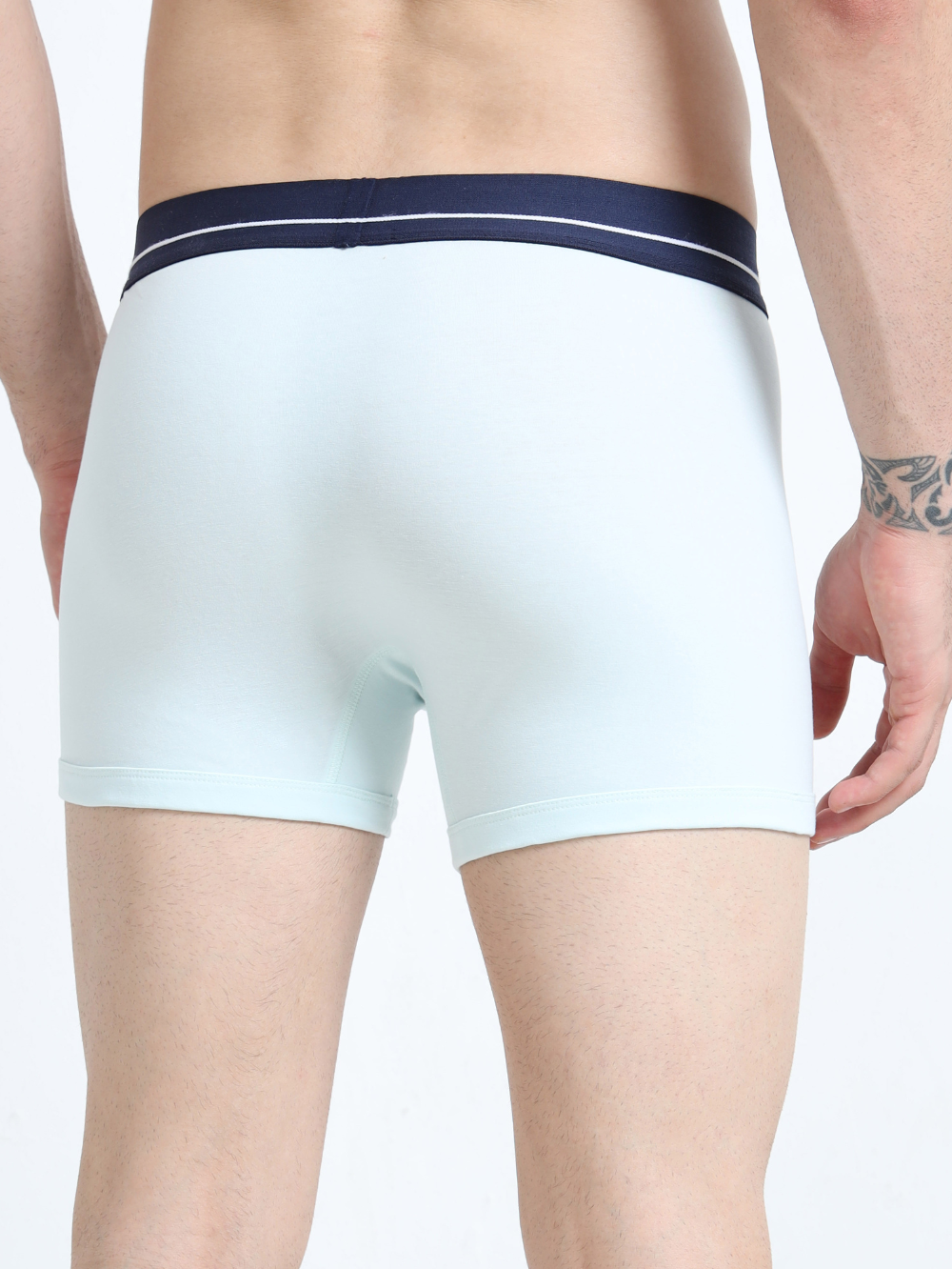 Gull Grey and Sea Blue Organic Cotton super stretch Trunk with Outer Elastic Regular Length Waistband - Pack of 2