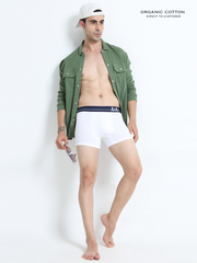 White and White Organic Cotton super stretch Trunk with Outer Elastic Regular Length Waistband - Pack of 2