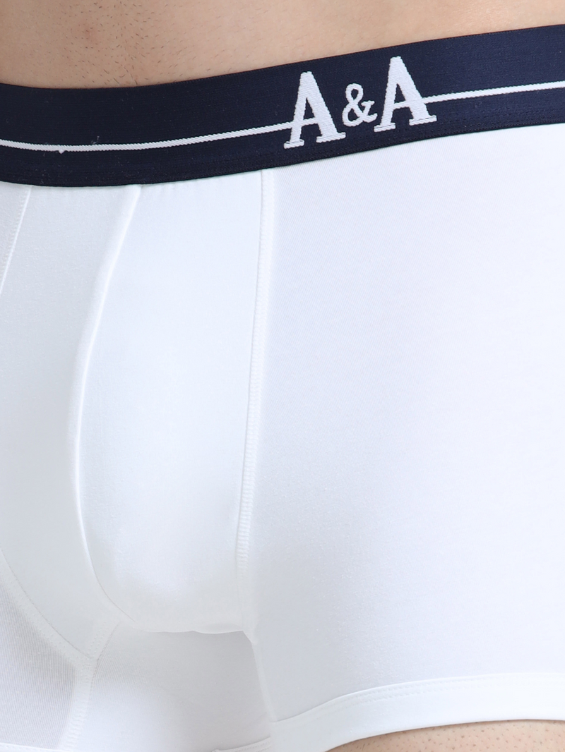 White and White Organic Cotton super stretch Trunk with Outer Elastic Regular Length Waistband - Pack of 2