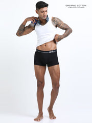 Black and Black Organic Cotton super stretch Trunk with Outer Elastic Short Length Waistband - Pack of 2