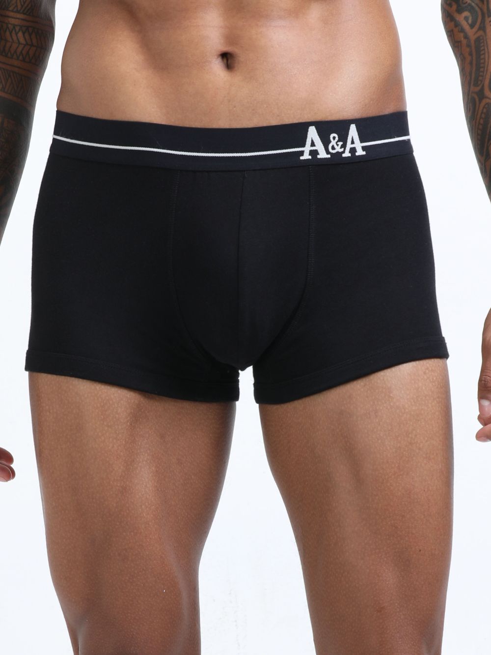 Black and Black Organic Cotton super stretch Trunk with Outer Elastic Short Length Waistband - Pack of 2