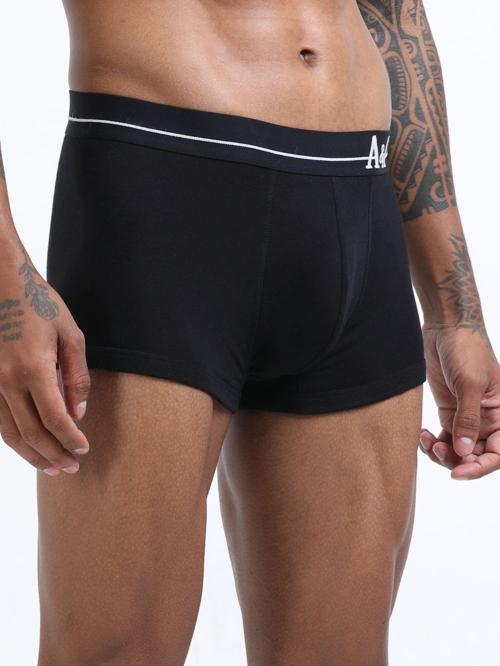 Black and Black Organic Cotton super stretch Trunk with Outer Elastic Short Length Waistband - Pack of 2