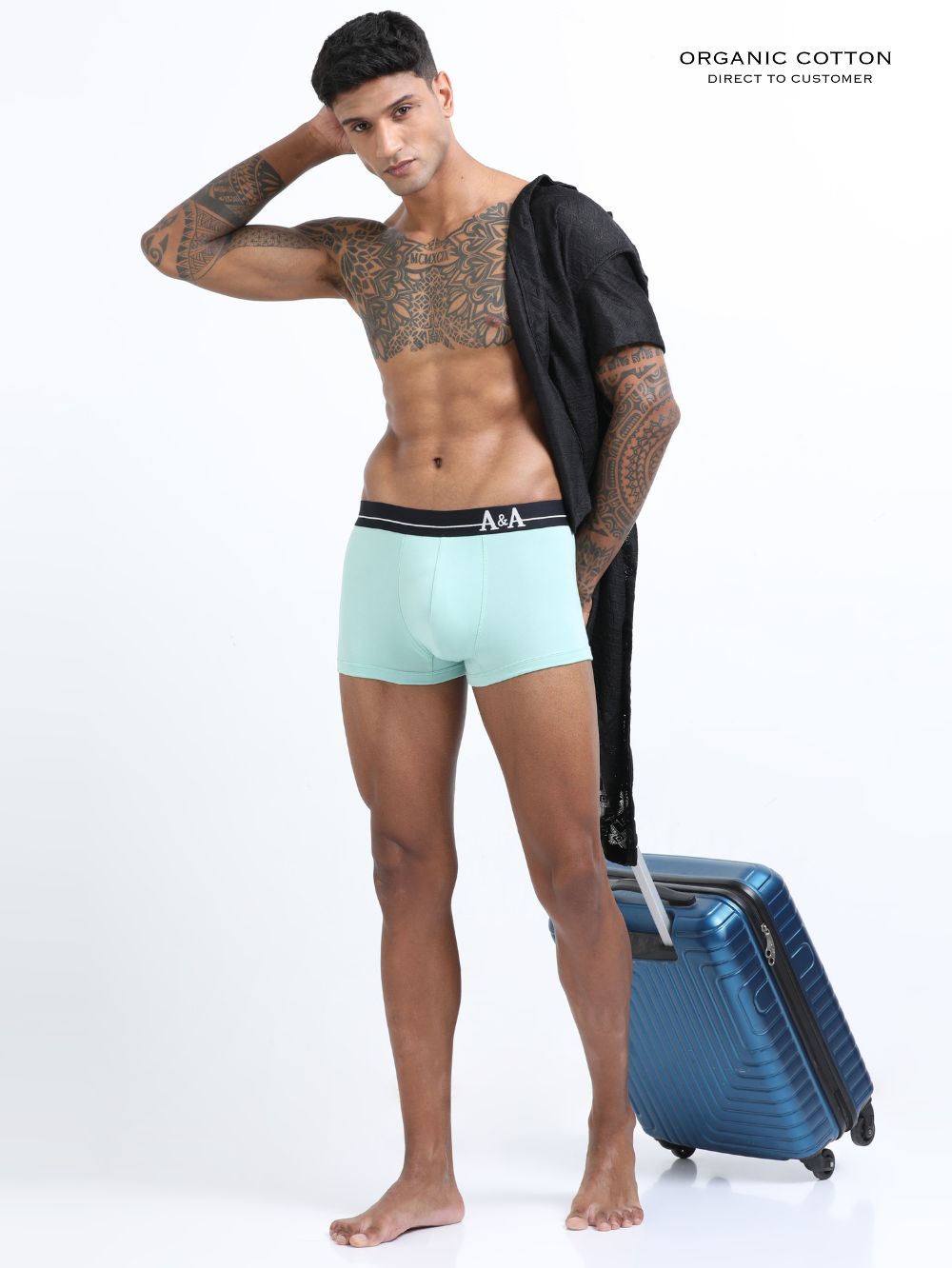 Canary Green and Aqua Organic Cotton super stretch Trunk with Outer Elastic Short Length Waistband - Pack of 2