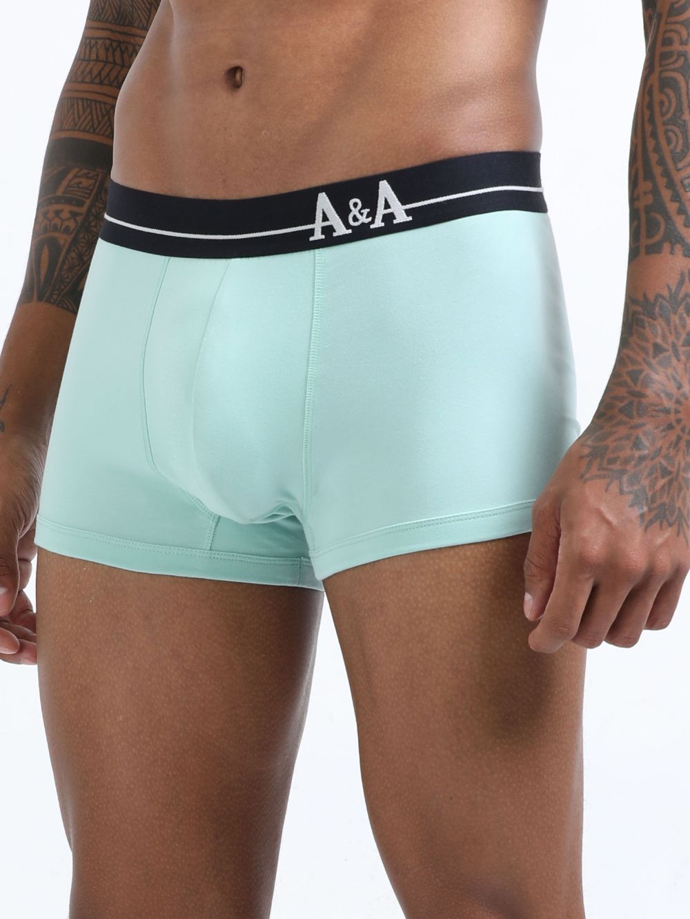 Canary Green and Aqua Organic Cotton super stretch Trunk with Outer Elastic Short Length Waistband - Pack of 2