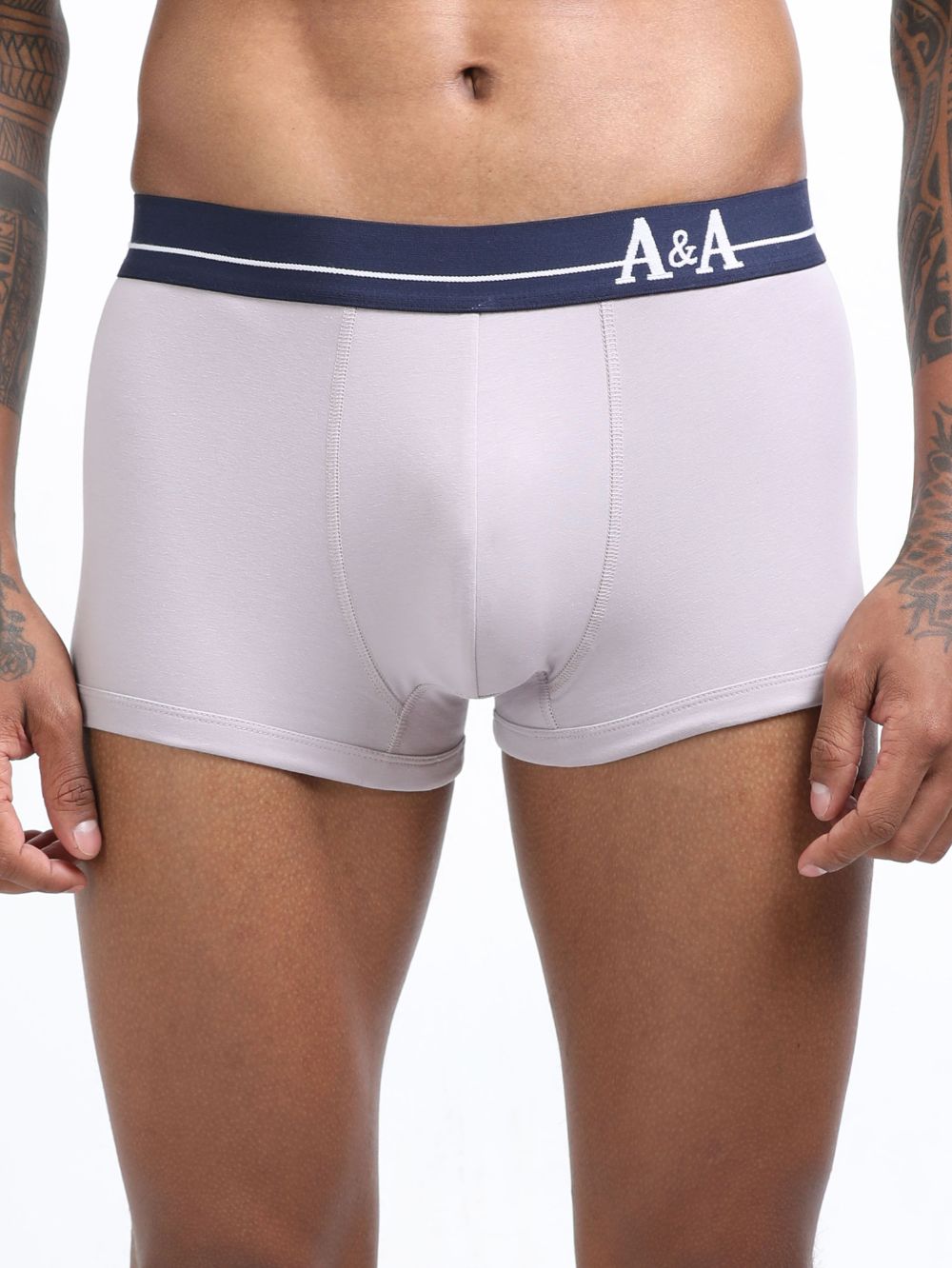 Gull Grey and Sea Blue Organic Cotton super stretch Trunk with Outer Elastic Short Length Waistband - Pack of 2