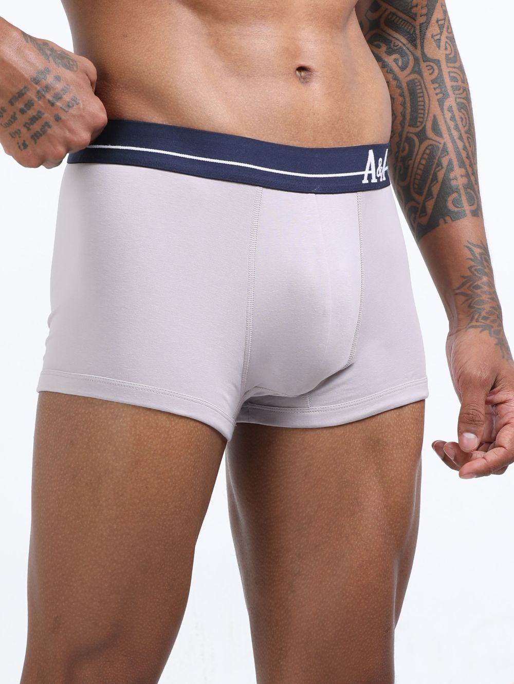 Gull Grey and Sea Blue Organic Cotton super stretch Trunk with Outer Elastic Short Length Waistband - Pack of 2