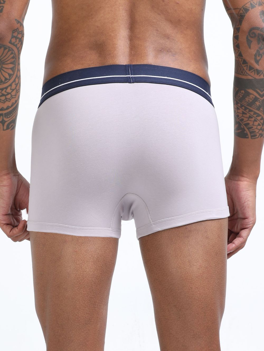 Gull Grey and Sea Blue Organic Cotton super stretch Trunk with Outer Elastic Short Length Waistband - Pack of 2