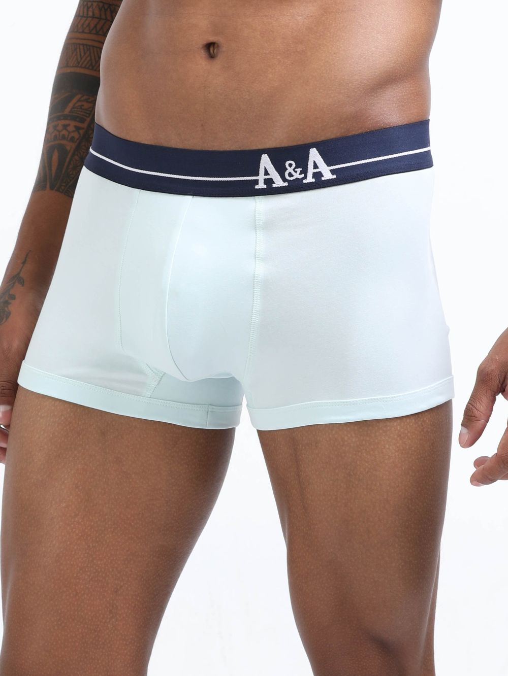 Gull Grey and Sea Blue Organic Cotton super stretch Trunk with Outer Elastic Short Length Waistband - Pack of 2