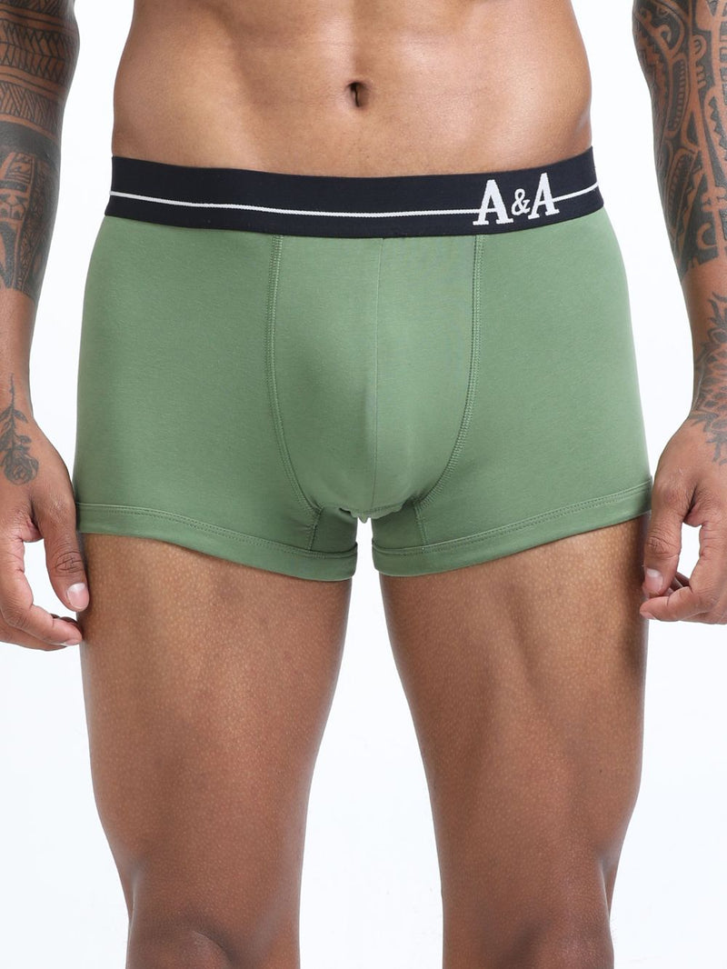 Olive Green and Magenta Organic Cotton super stretch Trunk with Outer Elastic Short Length Waistband - Pack of 2
