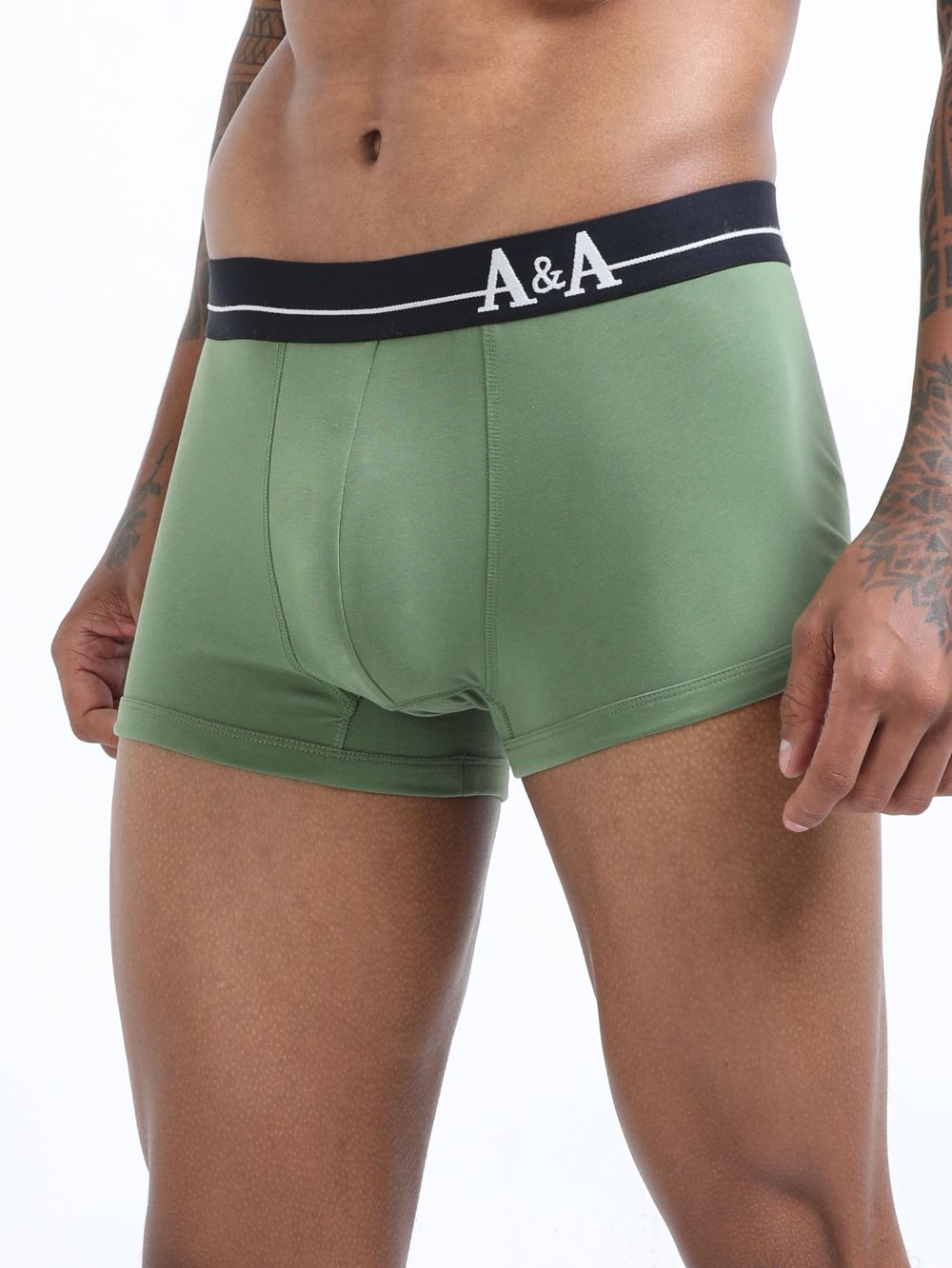 Olive Green and Magenta Organic Cotton super stretch Trunk with Outer Elastic Short Length Waistband - Pack of 2