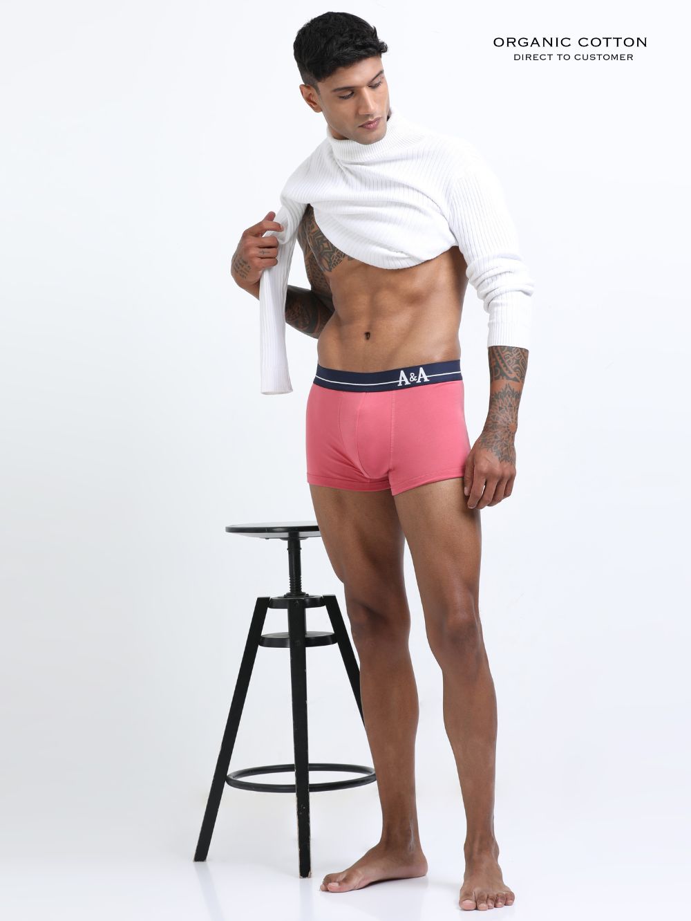 Olive Green and Magenta Organic Cotton super stretch Trunk with Outer Elastic Short Length Waistband - Pack of 2