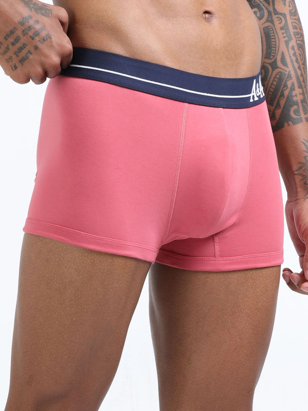 Olive Green and Magenta Organic Cotton super stretch Trunk with Outer Elastic Short Length Waistband - Pack of 2