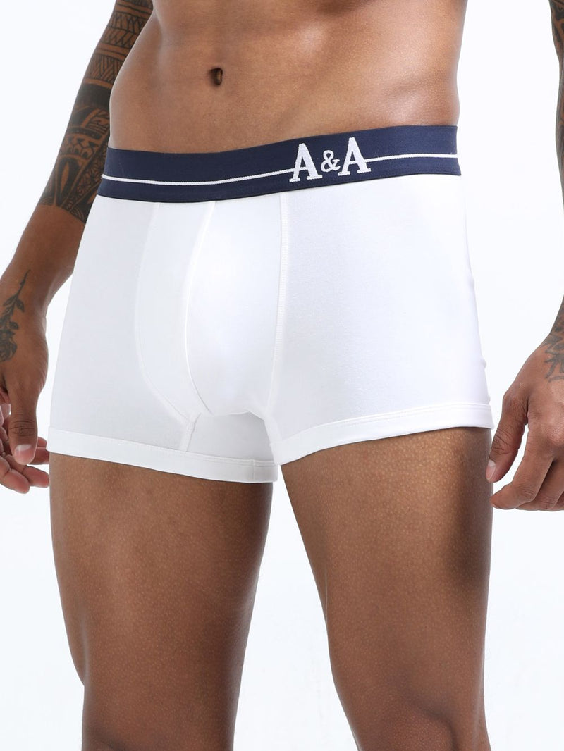White and White  Organic Cotton super stretch Trunk with Outer Elastic Short Length Waistband - Pack of 2