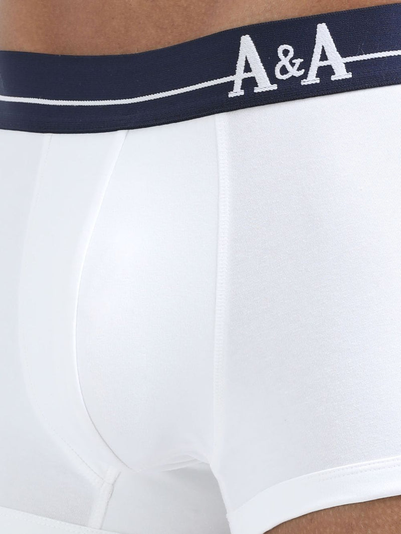 White and White  Organic Cotton super stretch Trunk with Outer Elastic Short Length Waistband - Pack of 2