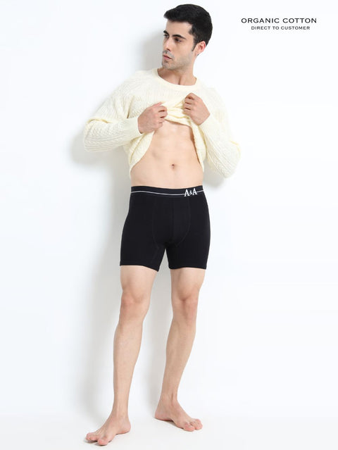 Black and Black Organic Cotton super stretch Trunk with Outer Elastic Long Length Waistband - Pack of 2