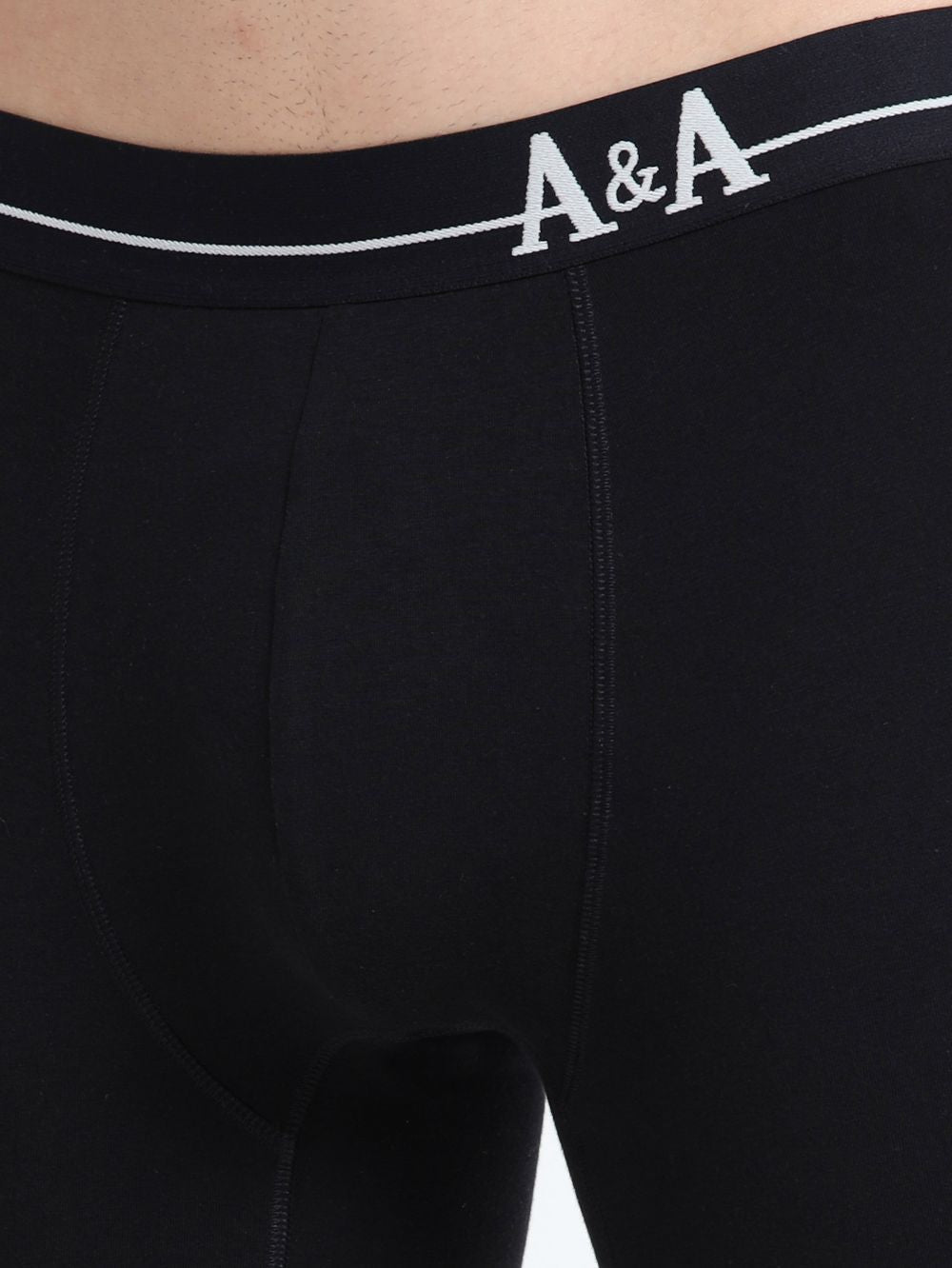 Black and Black Organic Cotton super stretch Trunk with Outer Elastic Long Length Waistband - Pack of 2