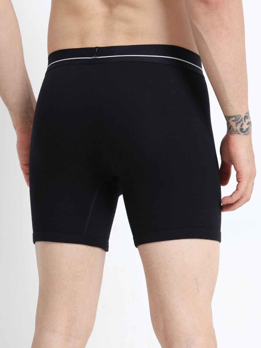 Black and Black Organic Cotton super stretch Trunk with Outer Elastic Long Length Waistband - Pack of 2