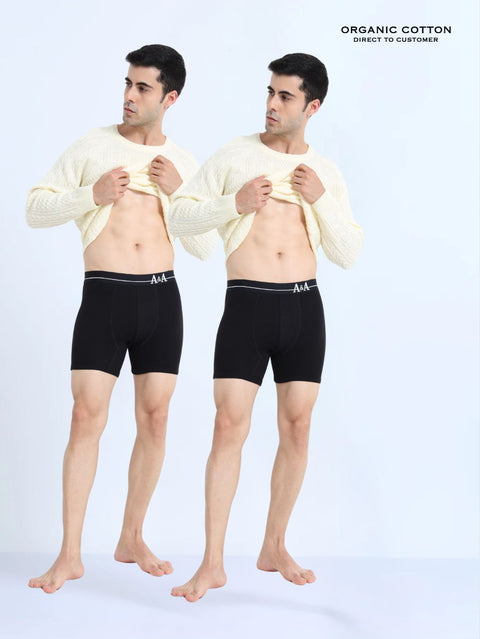 Black and Black Organic Cotton super stretch Trunk with Outer Elastic Long Length Waistband - Pack of 2