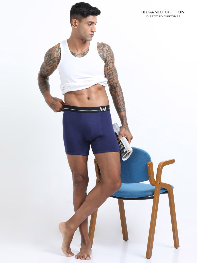 Medieval Blue and Medieval Blue Organic Cotton super stretch Trunk with Outer Elastic Long Length Waistband - Pack of 2