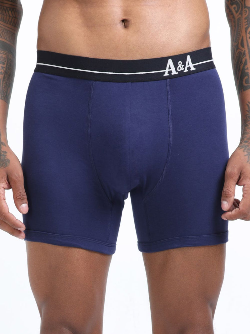 Medieval Blue and Medieval Blue Organic Cotton super stretch Trunk with Outer Elastic Long Length Waistband - Pack of 2