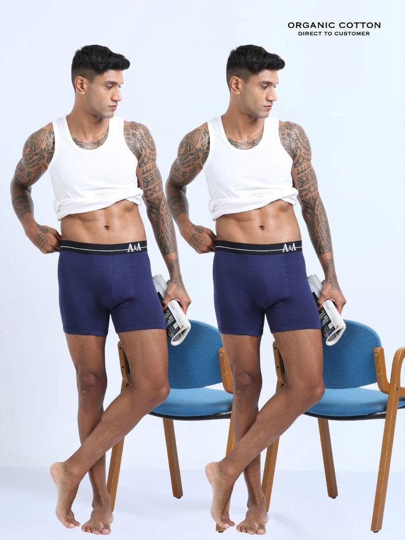 Medieval Blue and Medieval Blue Organic Cotton super stretch Trunk with Outer Elastic Long Length Waistband - Pack of 2