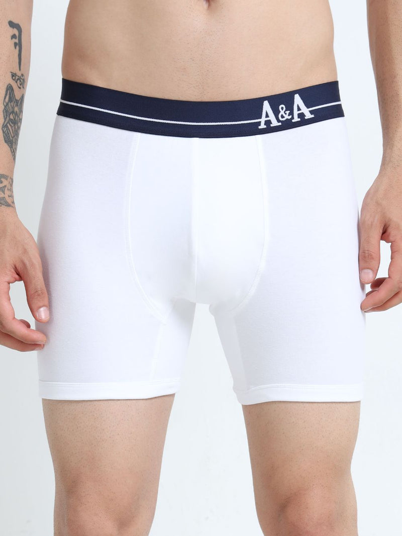 White and White Organic Cotton super stretch Trunk with Outer Elastic Long Length Waistband - Pack of 2