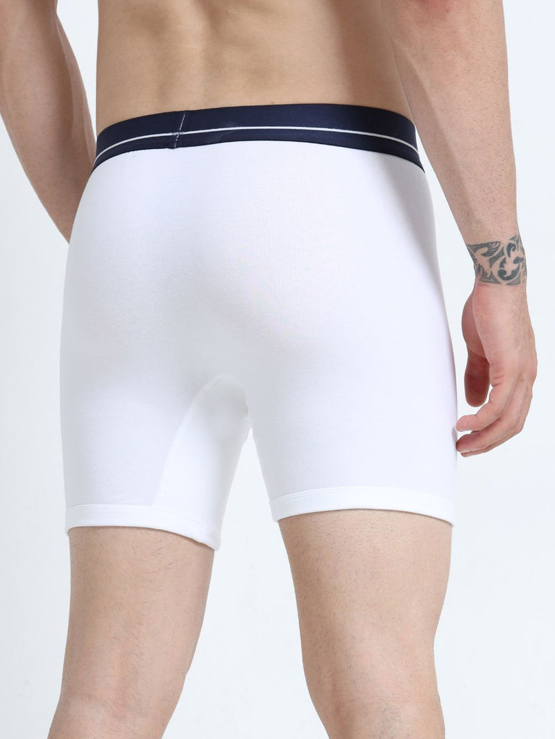 White and White Organic Cotton super stretch Trunk with Outer Elastic Long Length Waistband - Pack of 2