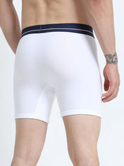 White and White Organic Cotton super stretch Trunk with Outer Elastic Long Length Waistband - Pack of 2