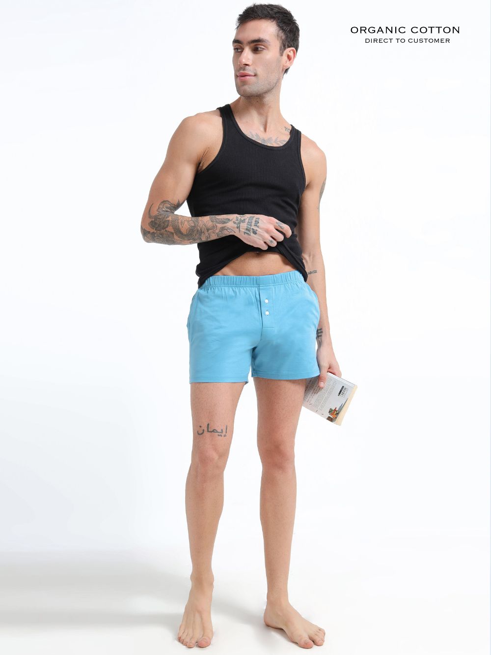 Delphinium Blue and White Organic Cotton Short Boxer for Mens - Pack of 2