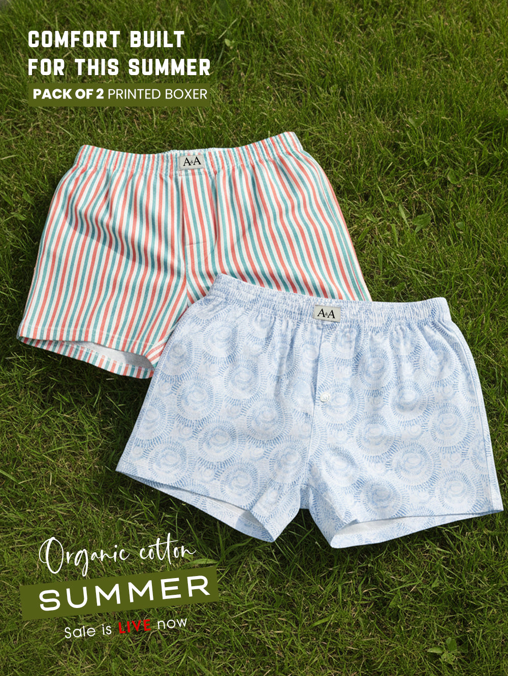 Mens Organic Cotton Printed Short Boxer - Pack of 2