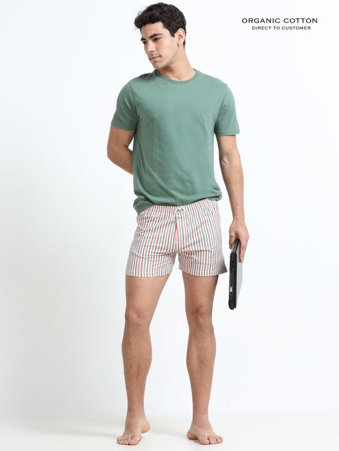 Beige Mens Organic Cotton Multi-Color Stripe Printed Short Boxer - Pack of 1
