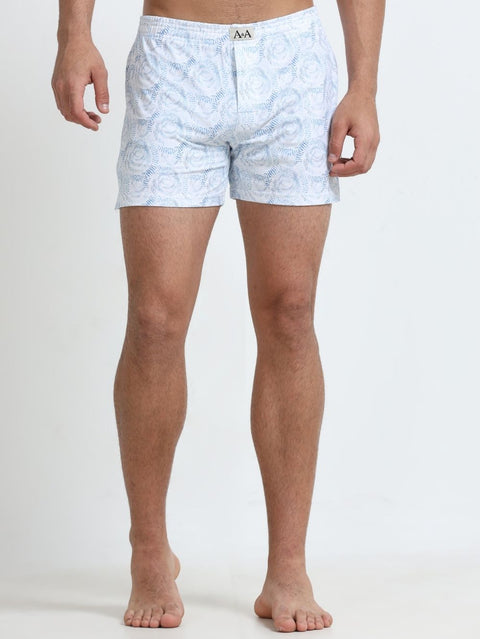 White Organic Cotton Mens Printed Short Boxer with Sky Swirl Pattern – Pack of 1