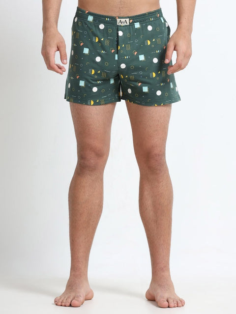Green Organic Cotton Mens Printed Short Boxer With Abstract Geometry – Pack of 1