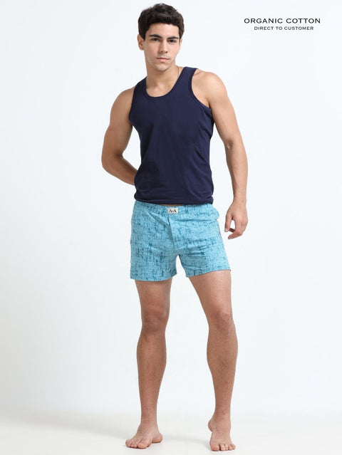 Delphinium Blue Organic Cotton Mens Printed Short Boxer With Ocean Mist Texture – Pack of 1