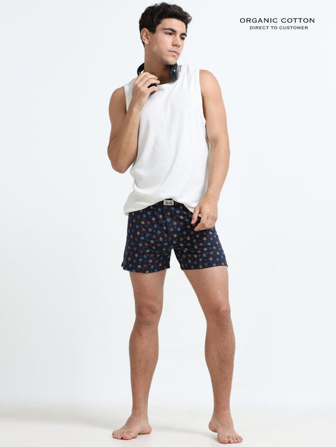 Navy Organic Cotton Mens Printed Short Boxer With Confetti Orbit Design – Pack of 1
