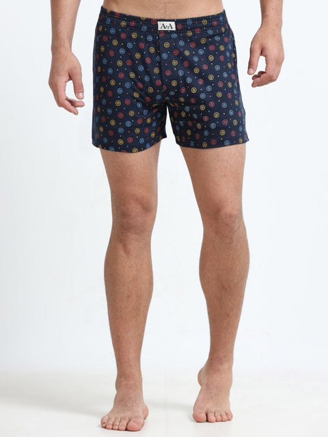 Navy Organic Cotton Mens Printed Short Boxer With Confetti Orbit Design – Pack of 1