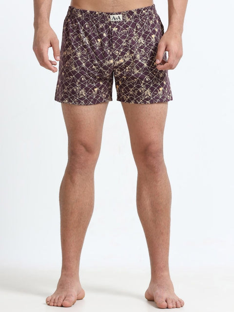 Wine Organic Cotton Printed Short Boxer With Golden Network Pattern – Pack of 1