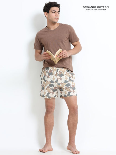 Beige Organic Cotton Earth-Tone Camouflage Mens Regular Printed Boxers - Pack of 1