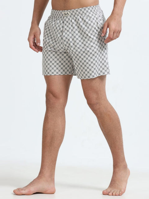 Grey Mens Organic Cotton Boxer Regular With Modern Lattice Circle Print - Pack Of 1