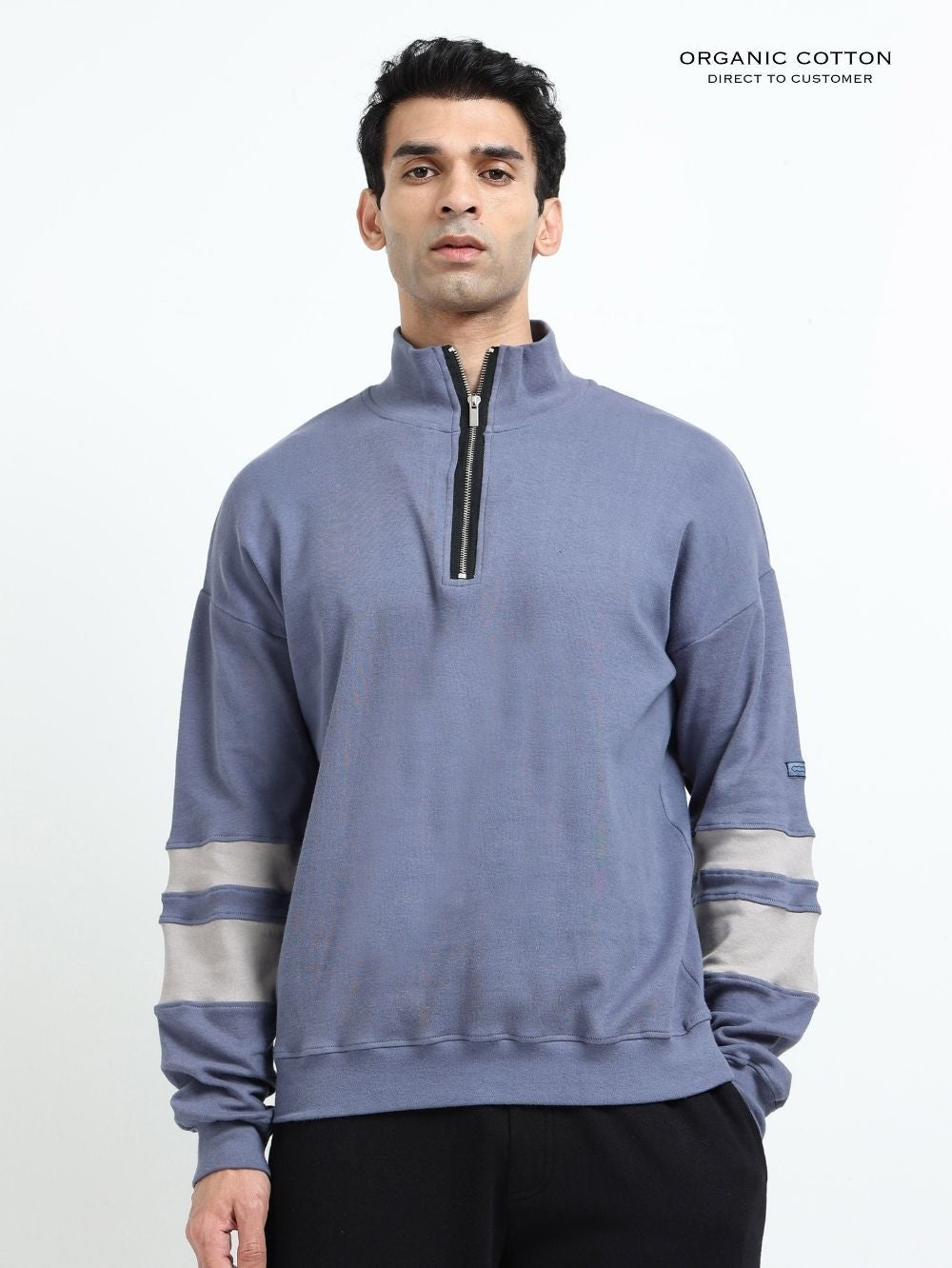 Blueish Grey A & A Mens Organic Cotton Zip-Neck Pullover