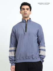 Blueish Grey A & A Mens Organic Cotton Zip-Neck Pullover
