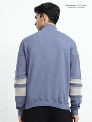 Blueish Grey A & A Mens Organic Cotton Zip-Neck Pullover