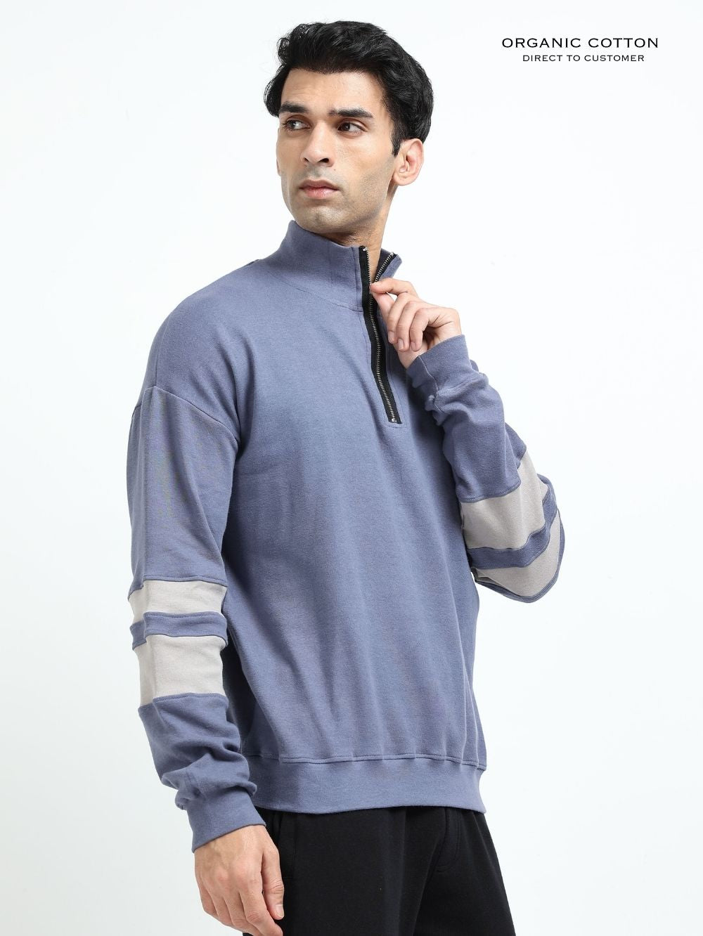 Blueish Grey A & A Mens Organic Cotton Zip-Neck Pullover